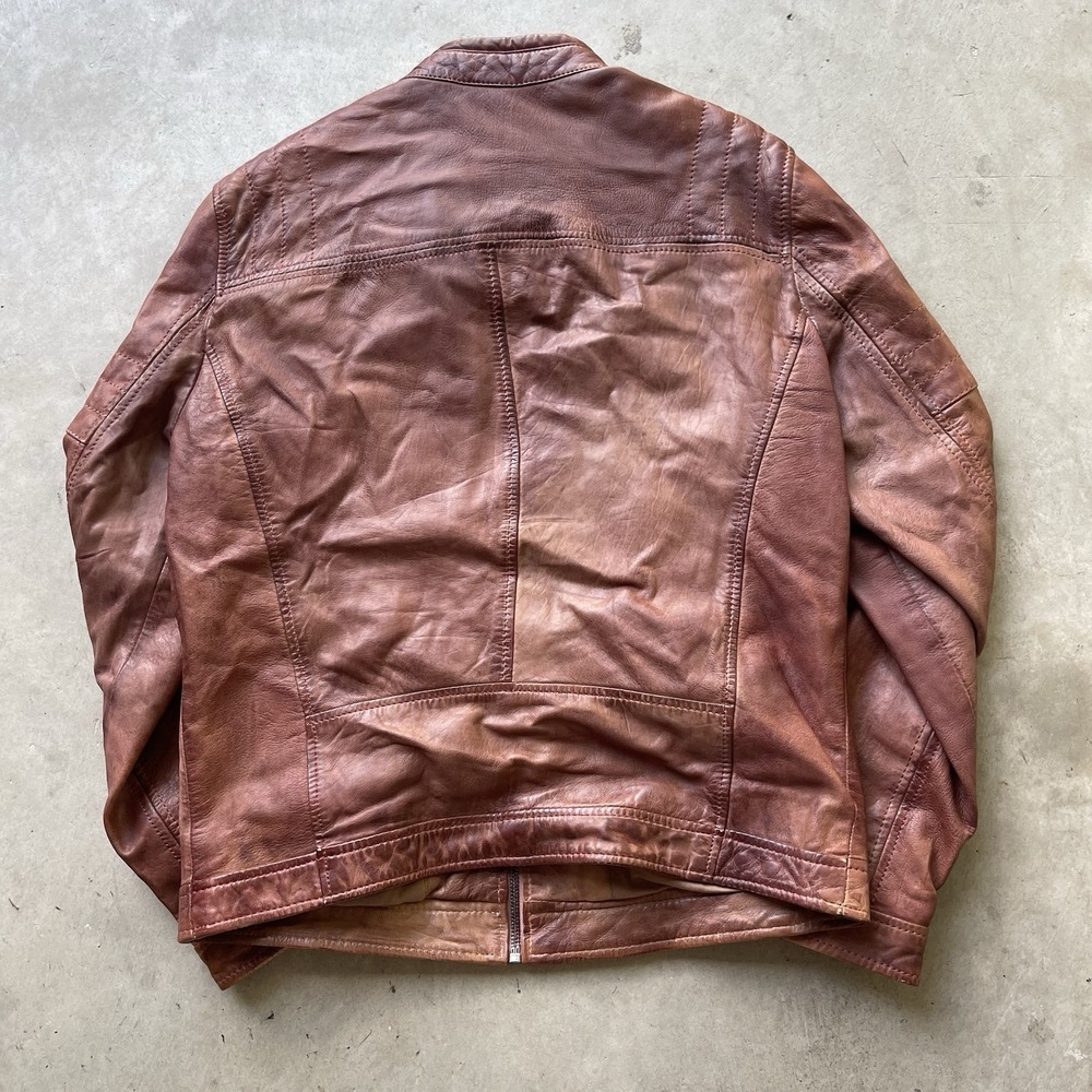 Vintage Distressed Brown Genuine Leather Biker Jacket Gipsy Shoulder Moto Y2K - Picture 7 of 7